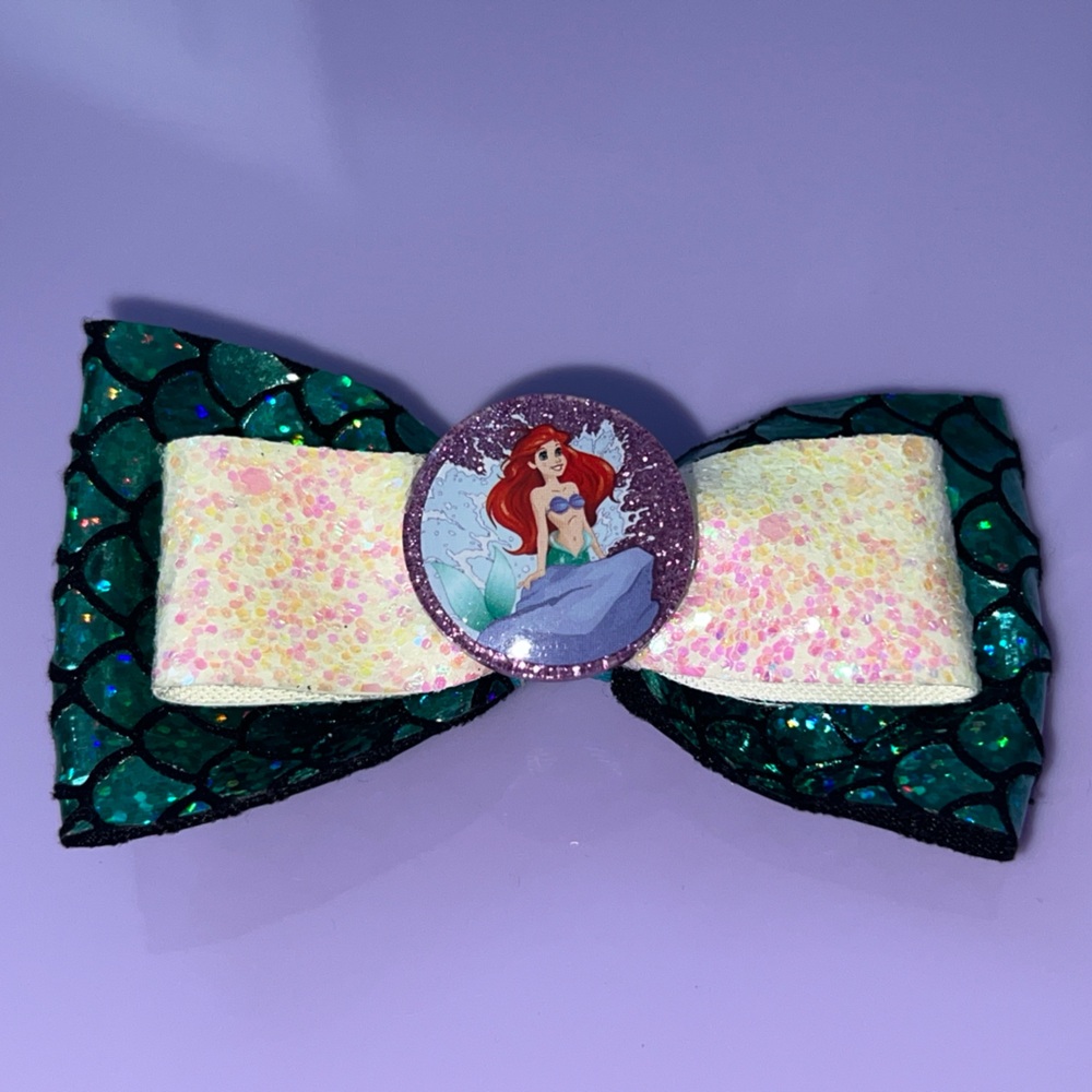 Mermaid Theme Kids Hair Bow - Green and Cream